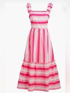J Crew Midi Striped & Ruffled Dress w/ Smocked Back (size 2)